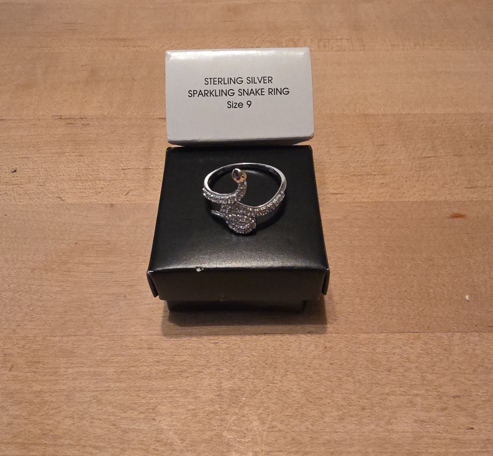 Avon Sterling Silver Snake Ring with Clear Stones